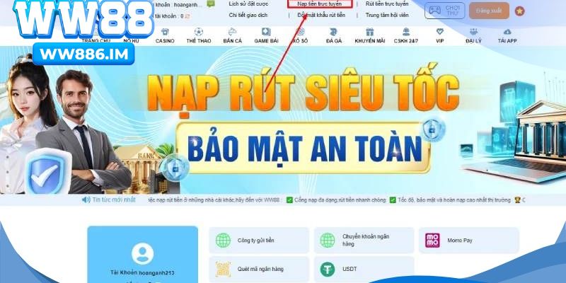 Hướng dẫn nạp rút tiền siêu tốc và an toàn tại WW88